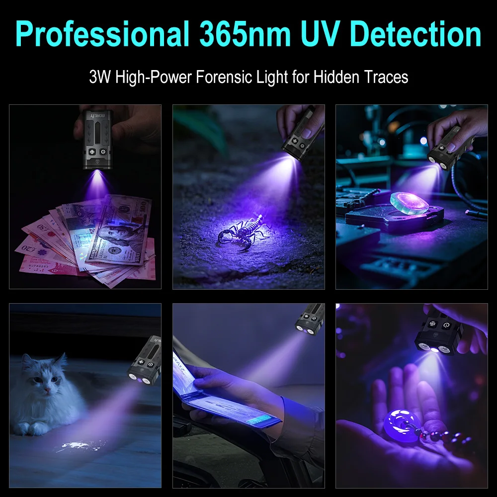 BORUiT EV20  Keychain EDC UV LED Flashlight Magnet Work Light