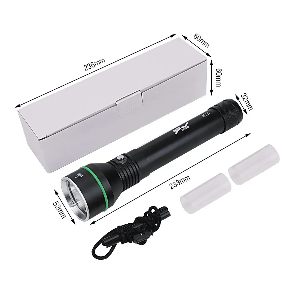BORUiT Super Bright 2000LM P70 LED Scuba Diving Flashlight Underwater 100M IPX8 Waterproof Torch
