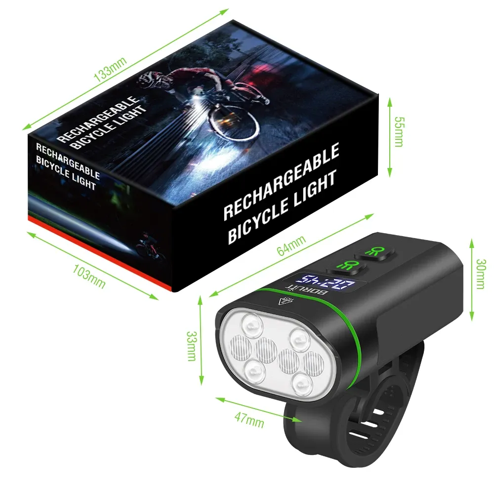 BORUiT L14 Super Bright Bike Front Light 8 LED Type-C Rechargeable Bicycle Lights Waterproof Cycling Headlight for Night Riding