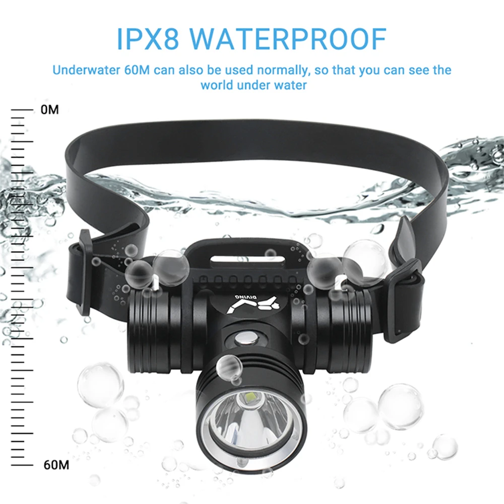 BORUiT B14 LED Scuba Diving Headlamp Powerful 1000LM IPX8 Waterproof Headlight Underwater 60M
