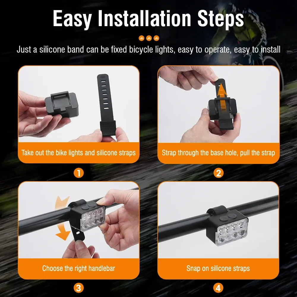 BORUiT L12 bike light 8 LED Bicycle Front Light TYPE-C Rechargeable Bike Light MTB Bicycle Head Lights Waterproof Cycling Lamp for Night Riding