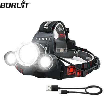 BORUiT HP700 LED Headlamp Super Bright 3000 Lumens Headlight Rechargeable Built-in Battery Head Torch Waterproof Fishing Lantern