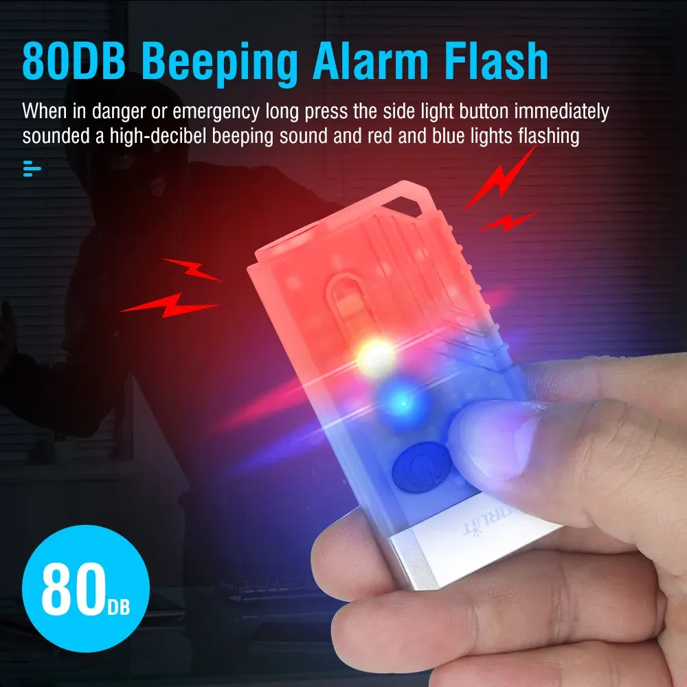 BORUiT V10 LED Keychain EDC Flashlight with Magnet 80DB Buzzer 365nm UV Pocket Lantern
