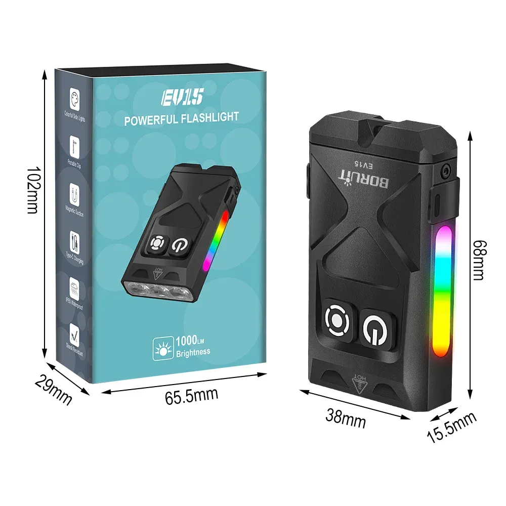 BORUiT EV15 LED UV EDC Flashlight Magnet Keychain Work Light