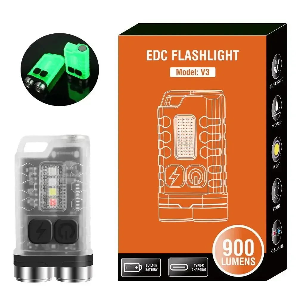 BORUiT V3 LED Keychain Portable Fluoresce EDC Flashlight Work Light Mini Torch with Magnet