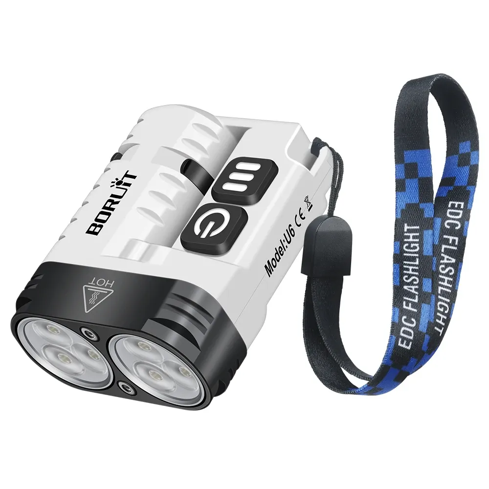 BORUiT U6 SST20 LED EDC Flashlight Keychain Work Light Type-C Rechargeable Clip Torch with Magnet Camping Pocket Lantern