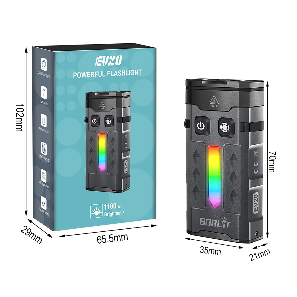 BORUiT EV20  Keychain EDC UV LED Flashlight Magnet Work Light