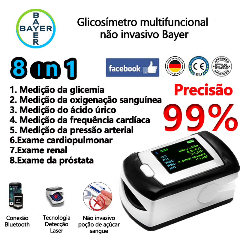 Medidor de glicemia não invasivo Bayer (medição em 5 segundos/99% de precisão)