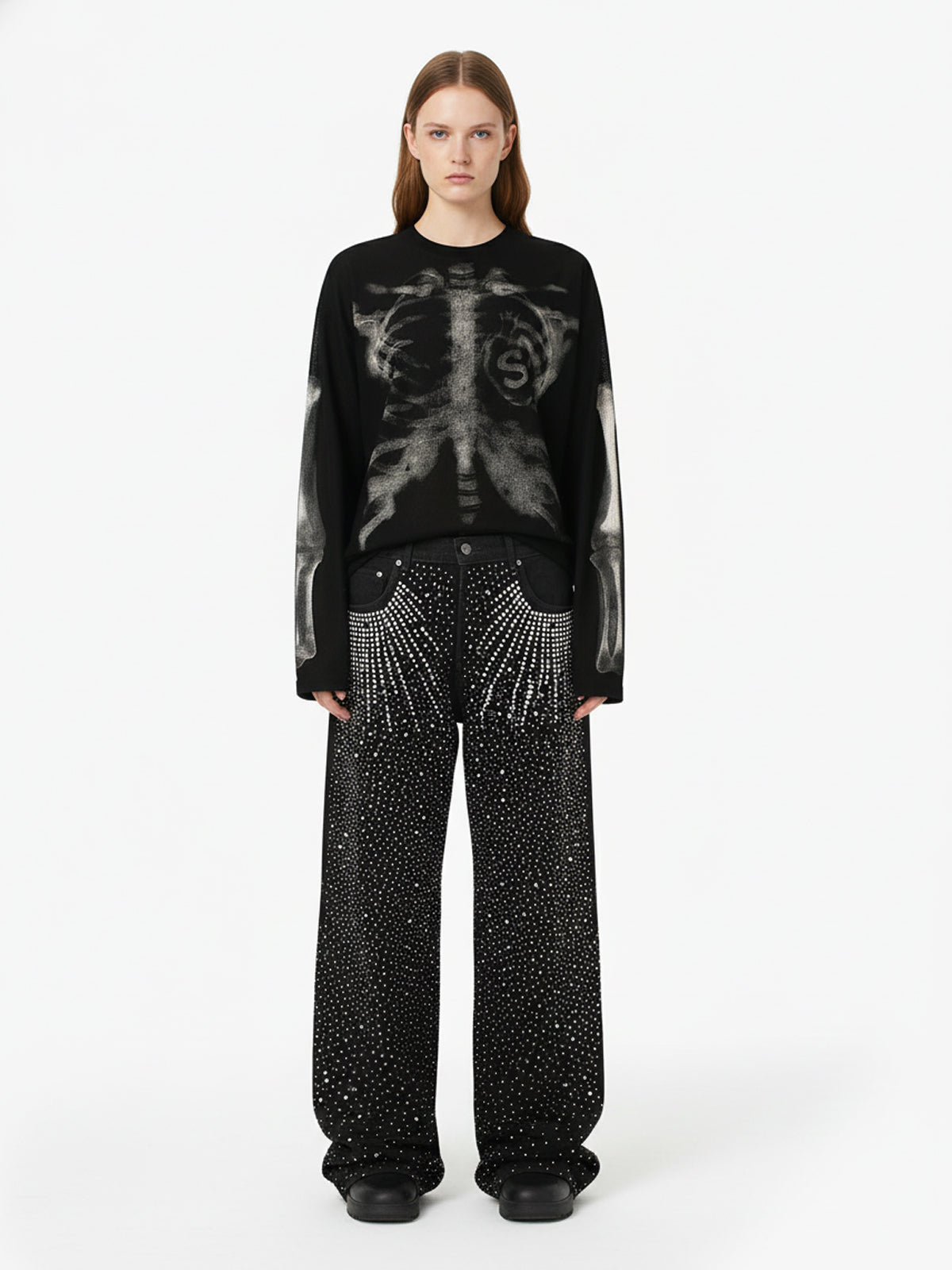 Skeleton Graphic Waffle Sweatshirt - 2495-Fineriform