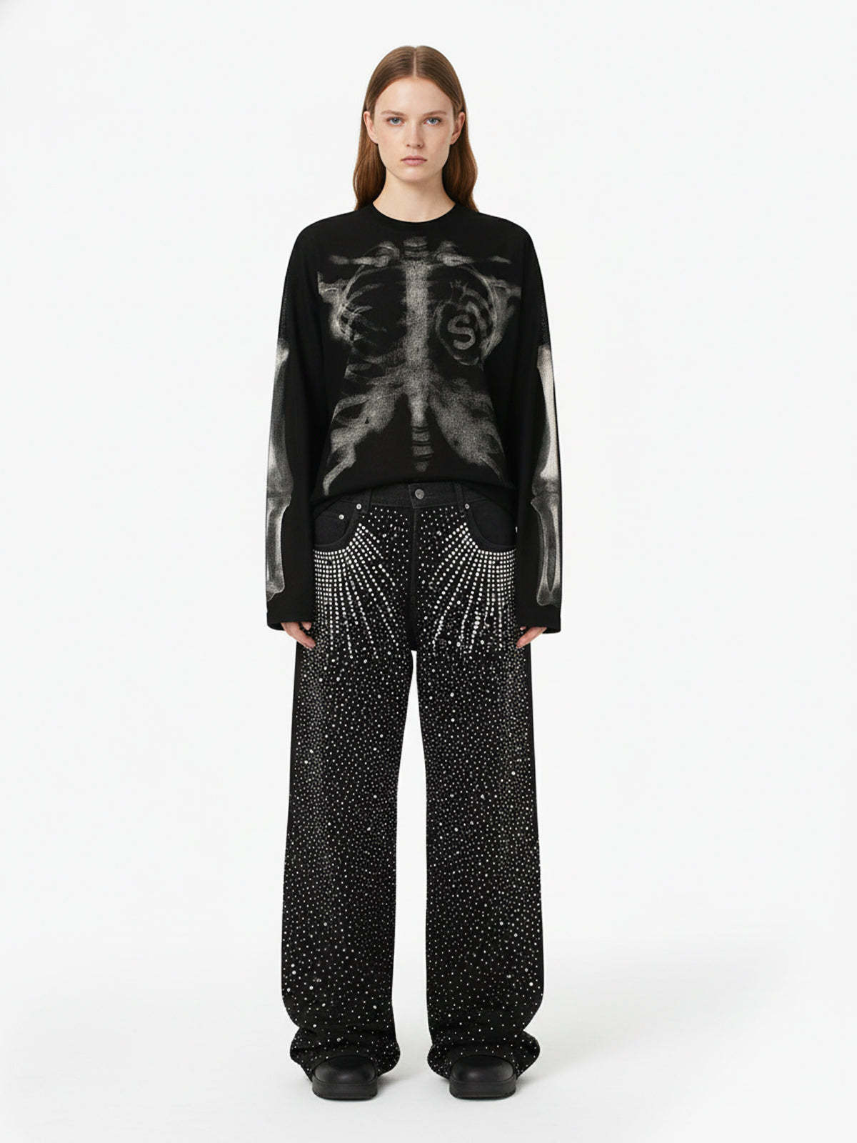 Skeleton Graphic Waffle Sweatshirt - 2495-Fineriform