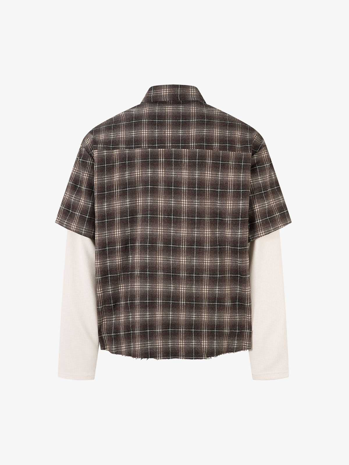 Cotton Street Distressed Plaid Faux Two-Piece Shirt-Fineriform