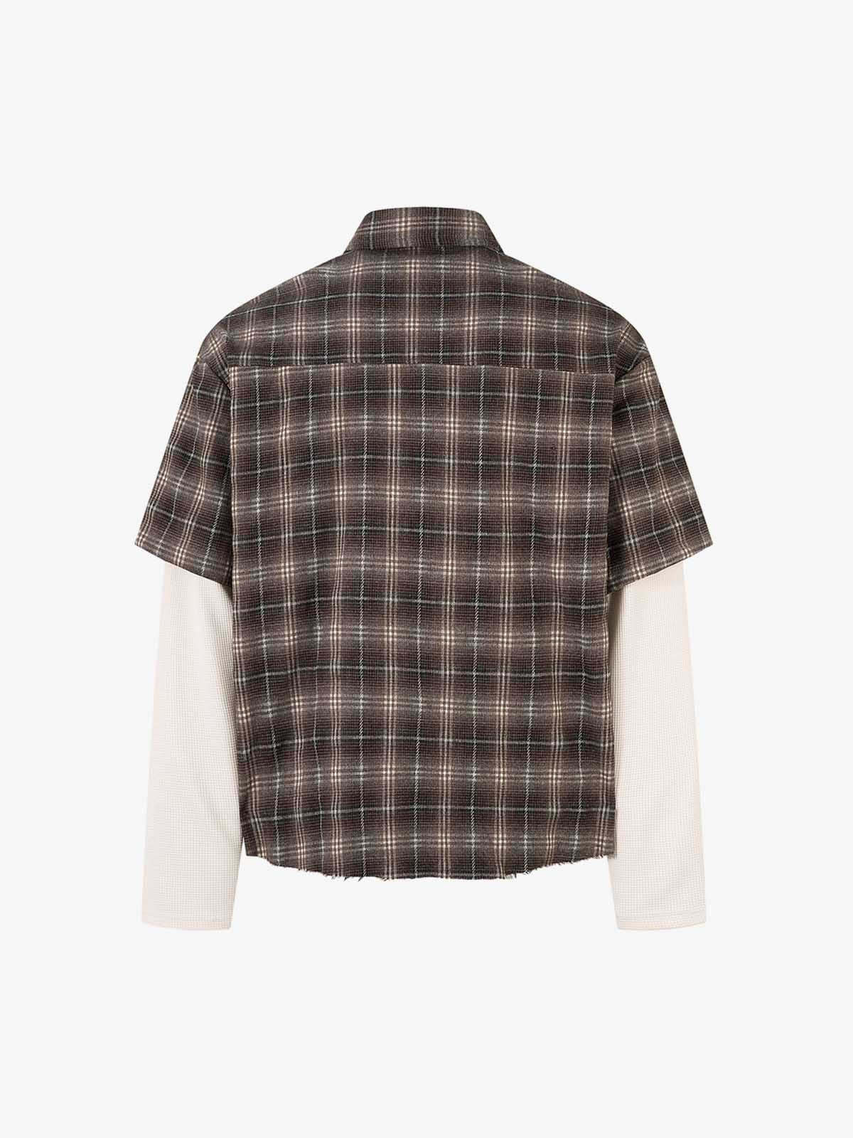 Cotton Street Distressed Plaid Faux Two-Piece Shirt-Fineriform