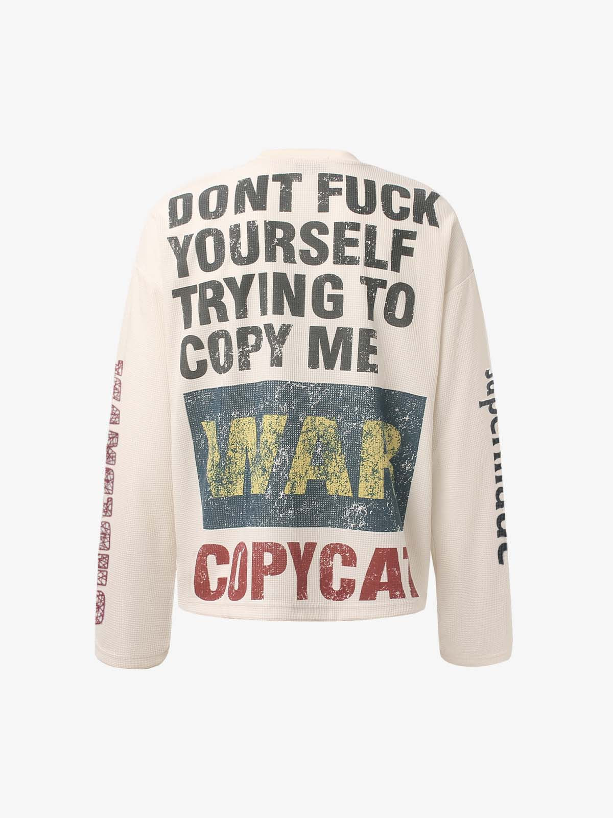 Waffle Knit Graphic Print Crewneck Sweatshirt - 2496-Fineriform