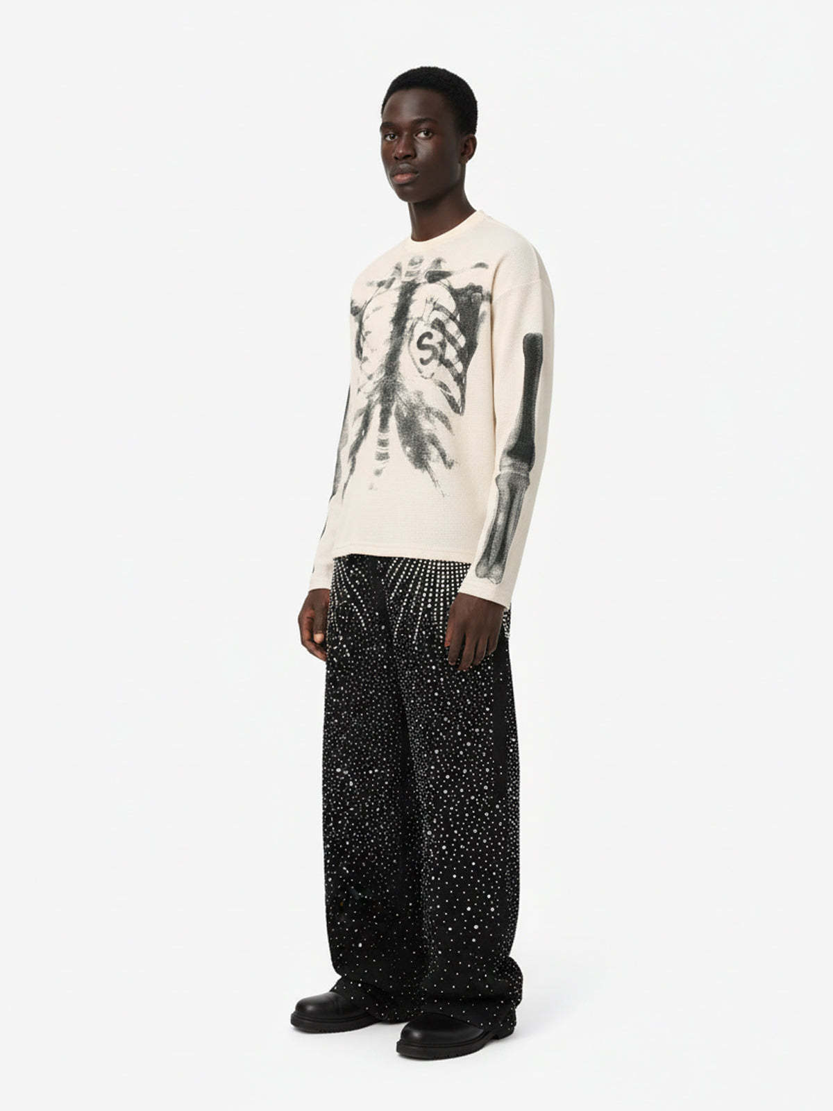 Skeleton Graphic Waffle Sweatshirt - 2495-Fineriform