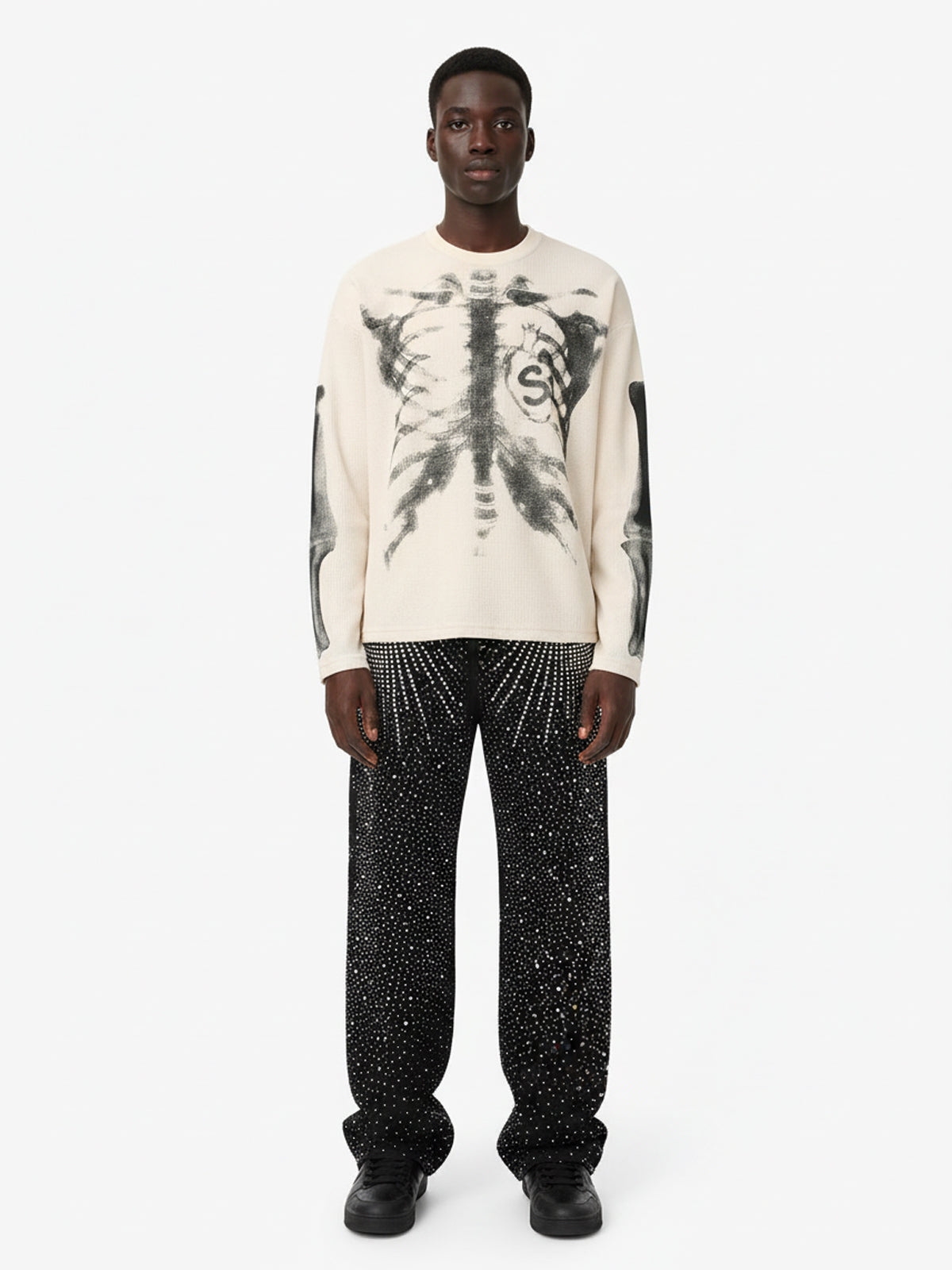 Skeleton Graphic Waffle Sweatshirt - 2495-Fineriform