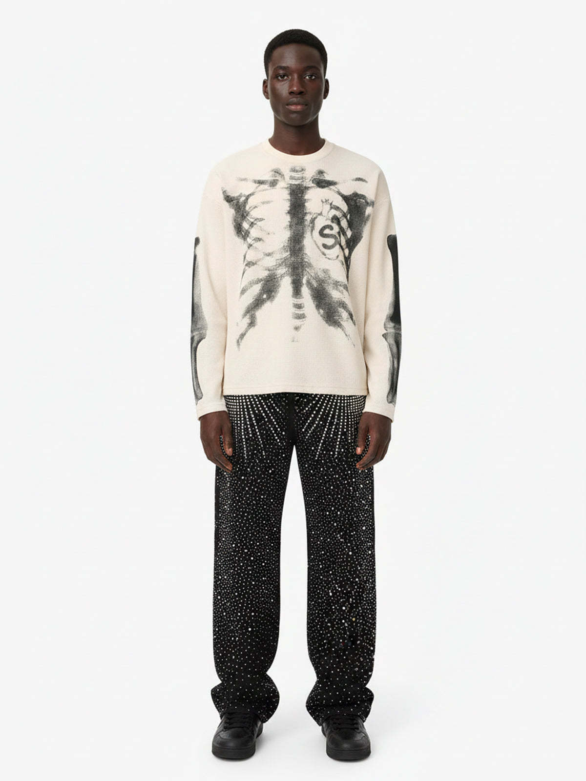 Skeleton Graphic Waffle Sweatshirt - 2495-Fineriform