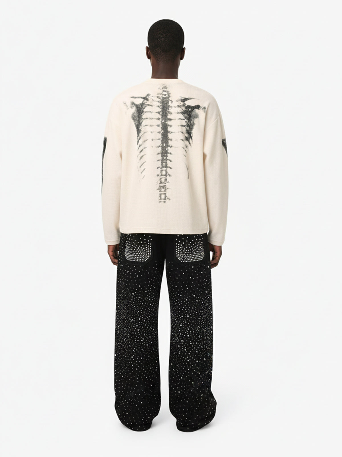 Skeleton Graphic Waffle Sweatshirt - 2495-Fineriform