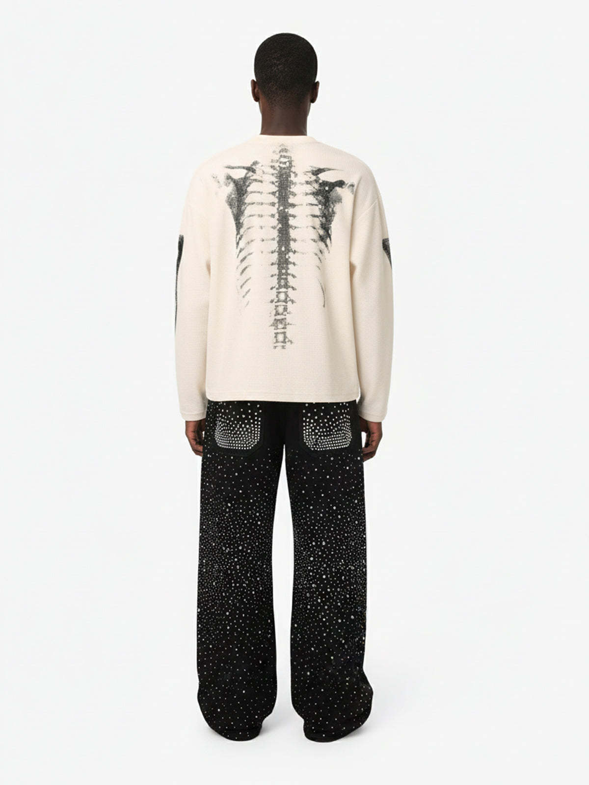 Skeleton Graphic Waffle Sweatshirt - 2495-Fineriform
