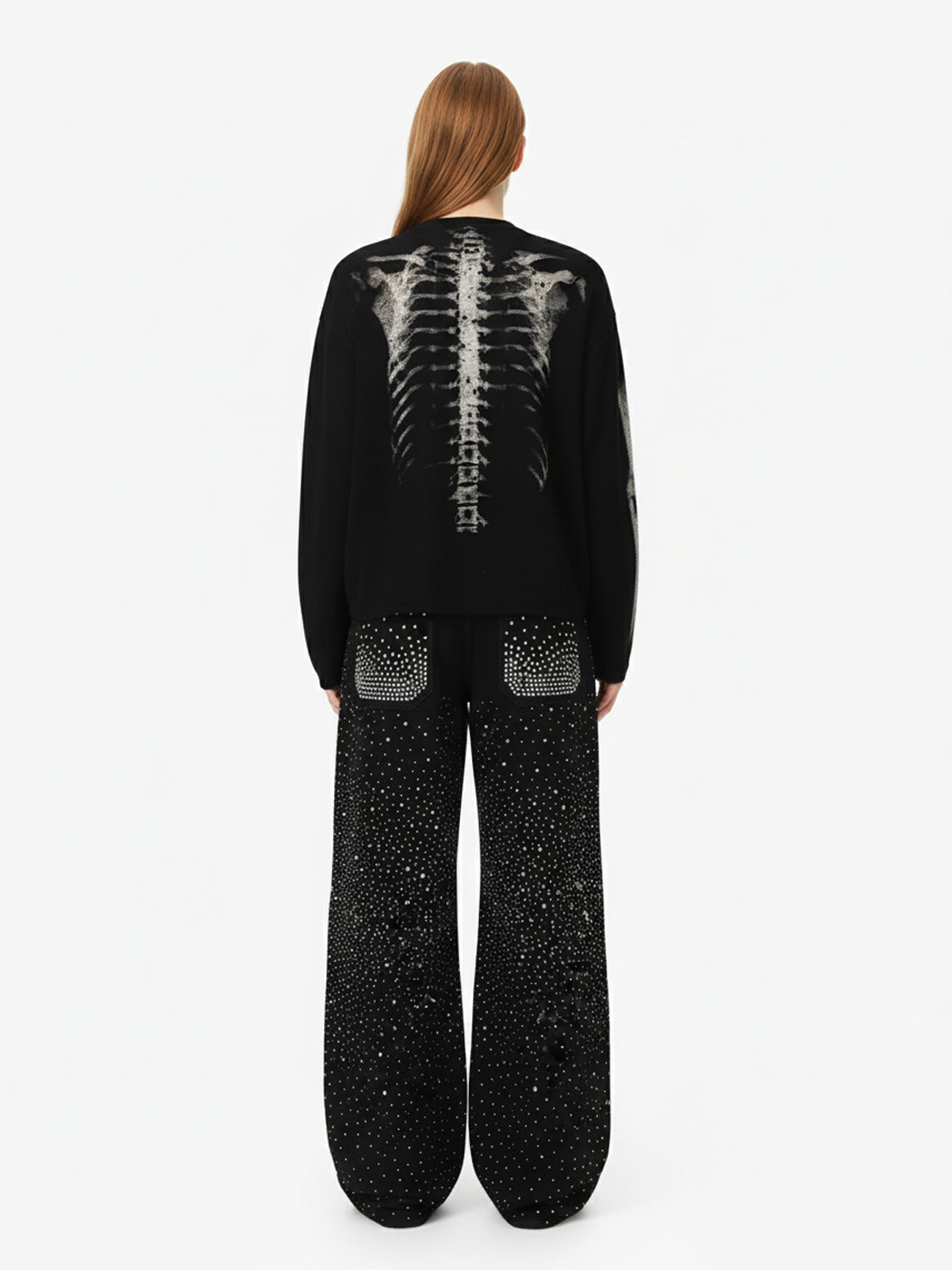 Skeleton Graphic Waffle Sweatshirt - 2495-Fineriform