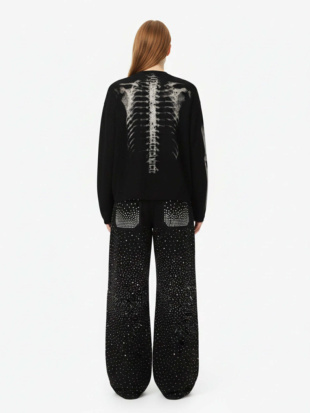 Skeleton Graphic Waffle Sweatshirt - 2495-Fineriform