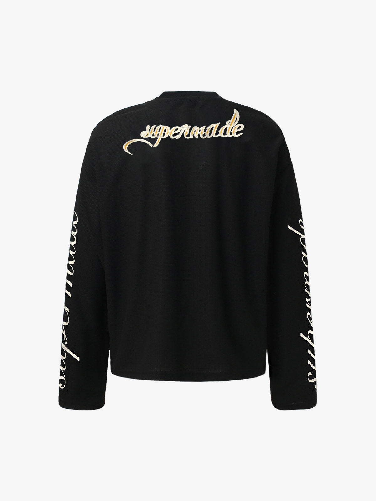 Retro Letter Print Waffle Simplicity Long-Sleeved T-Shirt-Fineriform