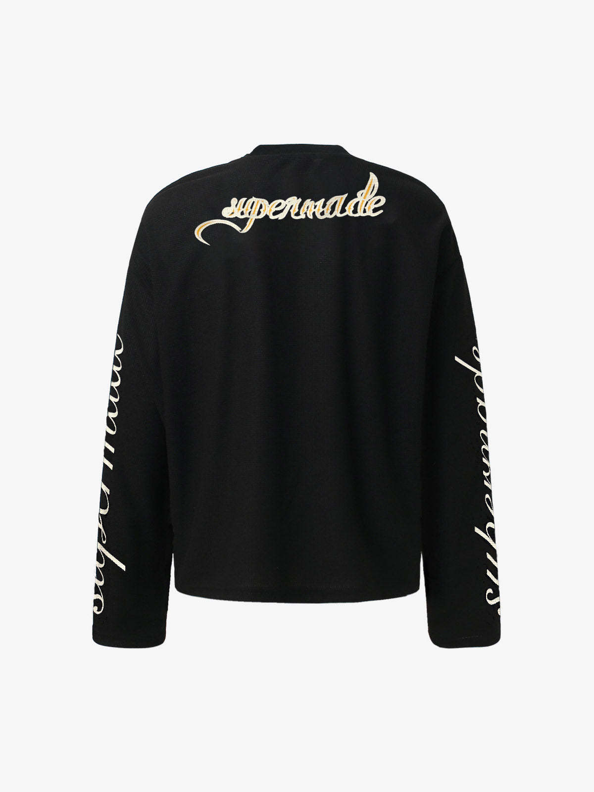 Retro Letter Print Waffle Simplicity Long-Sleeved T-Shirt-Fineriform