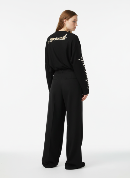 Retro Letter Print Waffle Simplicity Long-Sleeved T-Shirt-Fineriform