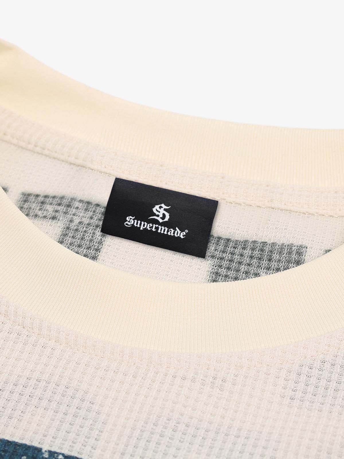 Waffle Knit Graphic Print Crewneck Sweatshirt - 2496-Fineriform
