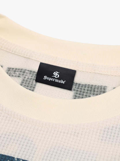 Waffle Knit Graphic Print Crewneck Sweatshirt - 2496-Fineriform