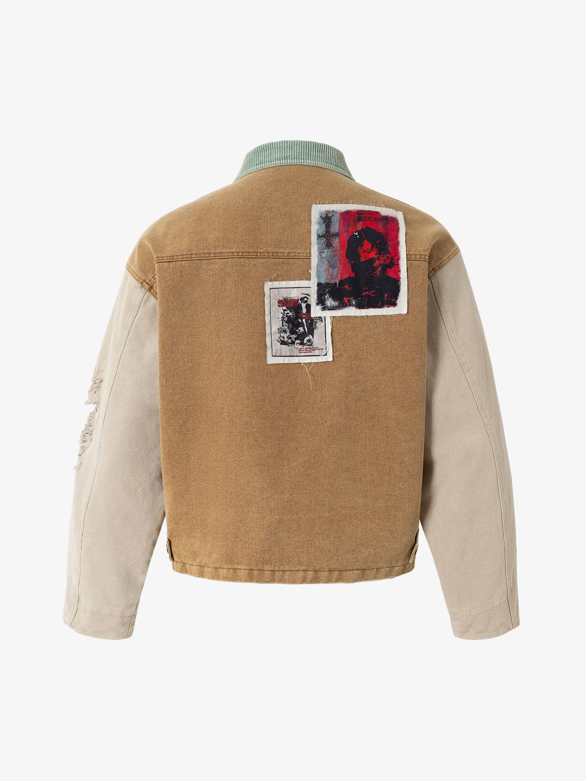 Punk Retro Collage Print Distressed Heavy Jacket - 2539-Fineriform