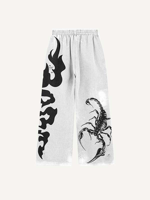 Scorpion&Graphic Print Elastic Waist Pants-Fineriform