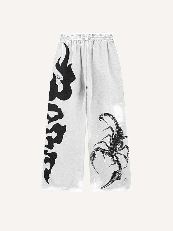 Scorpion&Graphic Print Elastic Waist Pants-Fineriform
