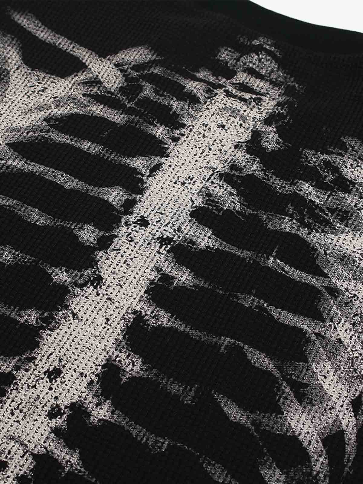 Skeleton Graphic Waffle Sweatshirt - 2495-Fineriform