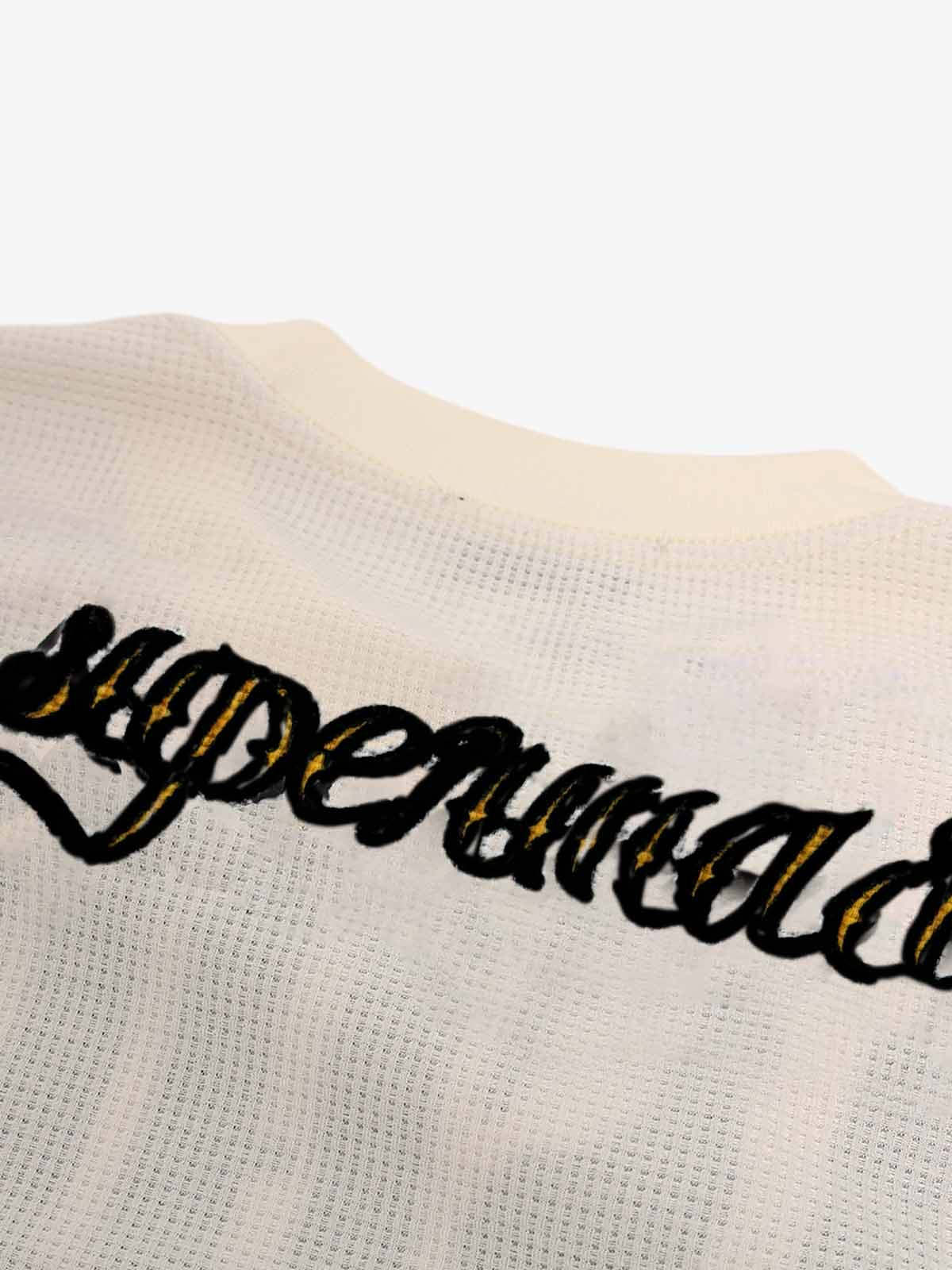 Retro Letter Print Waffle Simplicity Long-Sleeved T-Shirt-Fineriform