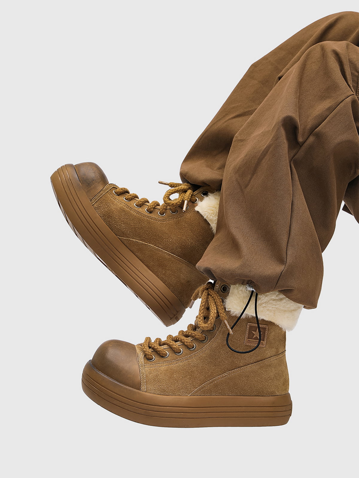 Fleece-Lined Suede Platform Warm Mid-Top Boots-Fineriform