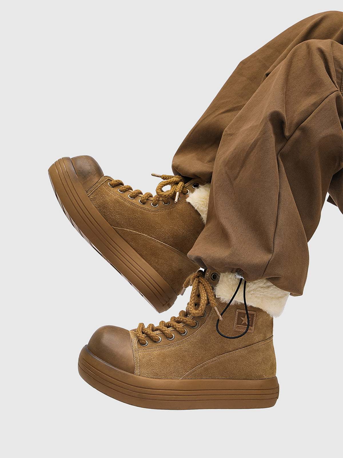 Fleece-Lined Suede Platform Warm Mid-Top Boots-Fineriform