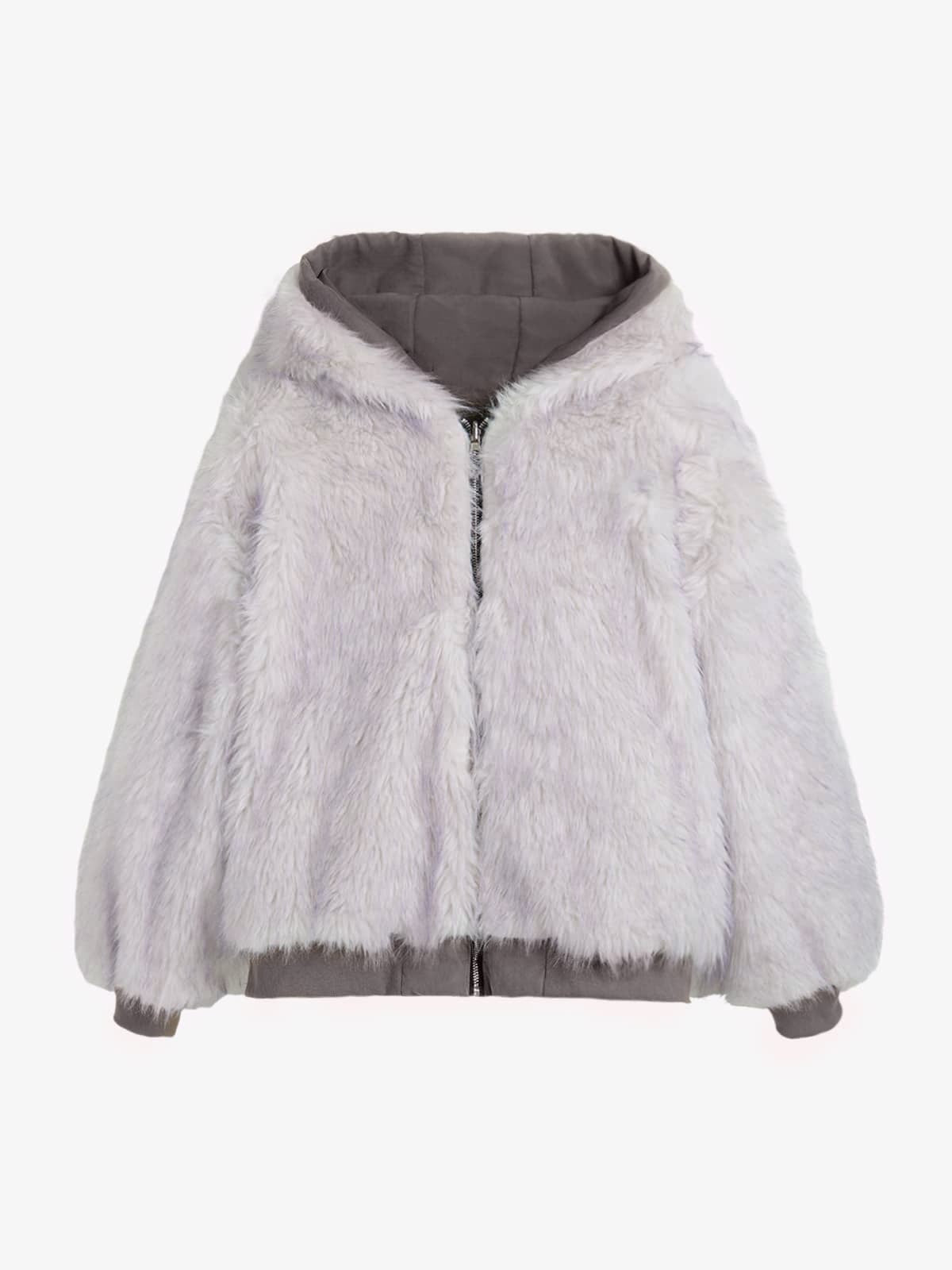 Oversized Reversible Fur Hooded Jacket - 2544-Fineriform