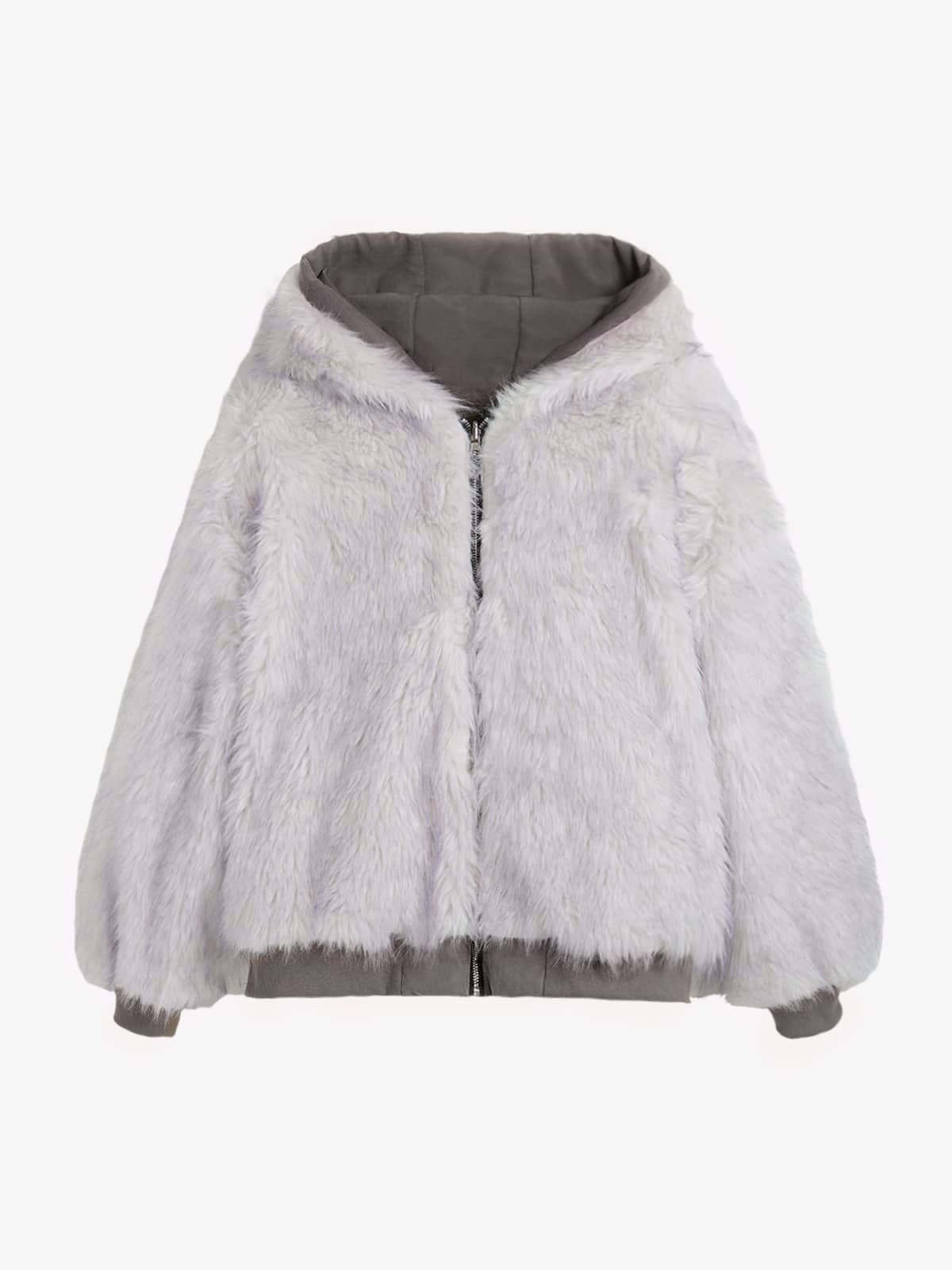 Oversized Reversible Fur Hooded Jacket - 2544-Fineriform