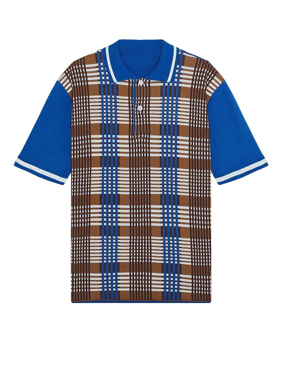 CONTRAST SLEEVE PLAID COTTON POLO-Fineriform