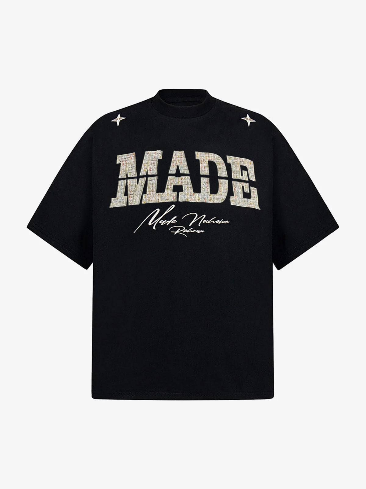 Vintage Patchwork Embroidered Letter T-Shirt-Fineriform