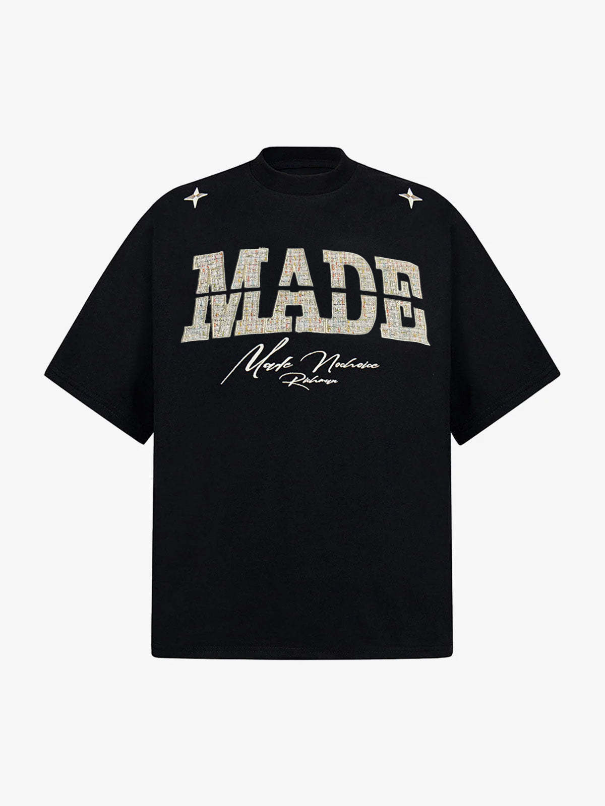 Vintage Patchwork Embroidered Letter T-Shirt-Fineriform