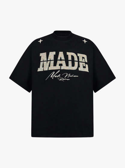 Vintage Patchwork Embroidered Letter T-Shirt-Fineriform