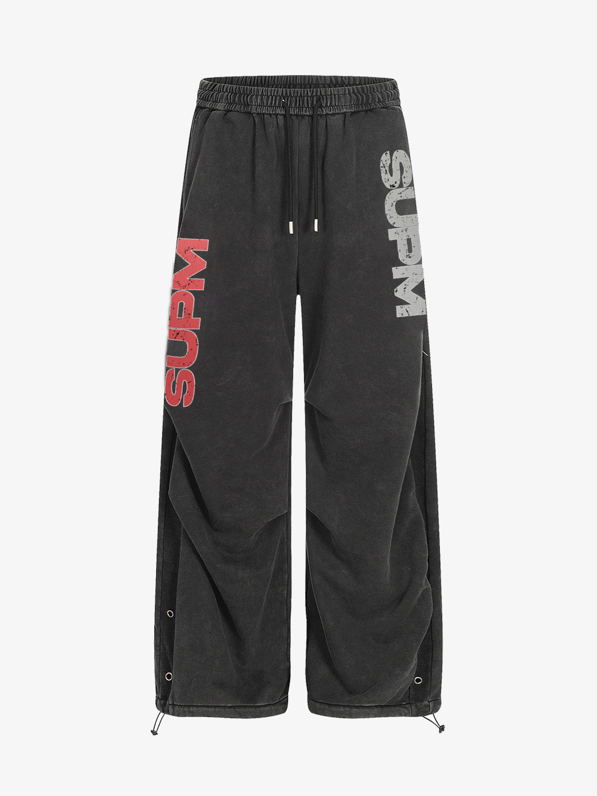 Street Washed Mottled Rivet Letter Print Baggy Sweatpants-Fineriform