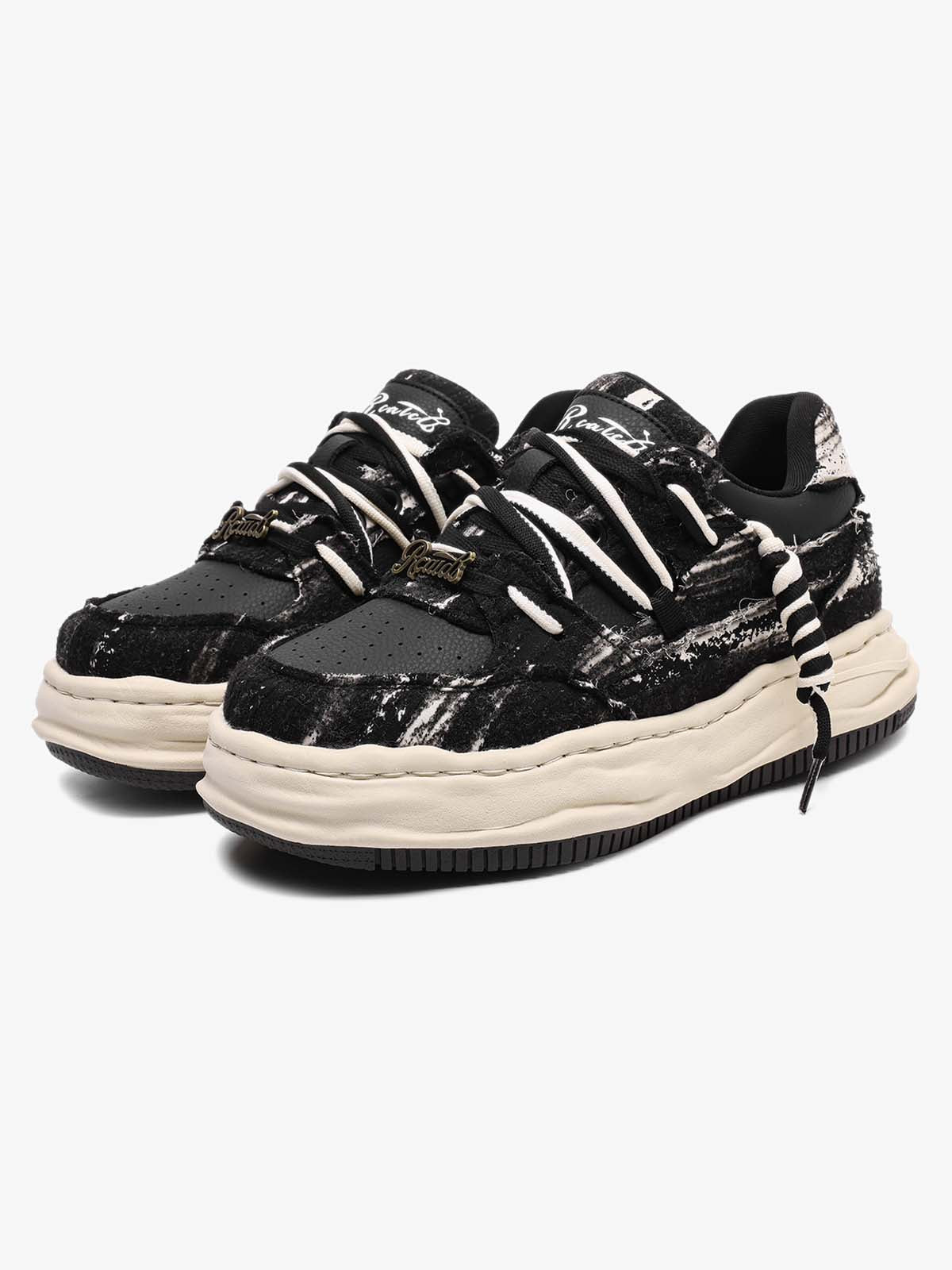 Retro Washed Denim Low Top Platform Sneakers-Fineriform