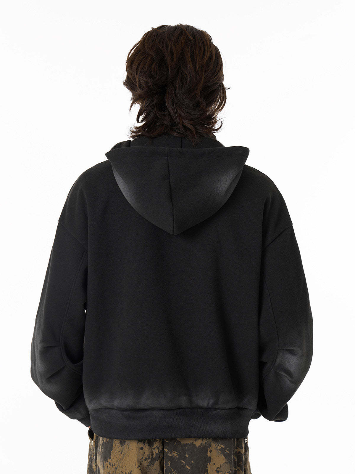 Distressed Stand Collar Stitching Spray Paint Quarter Zip Hoodie-Fineriform