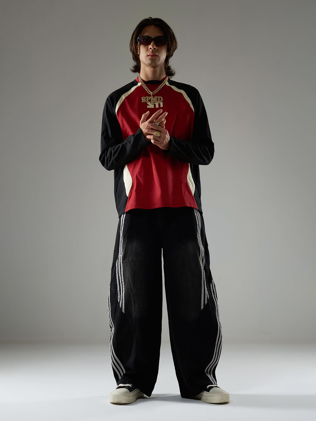 Original Retro Contrast Color Long-Sleeved T-Shirt-Fineriform