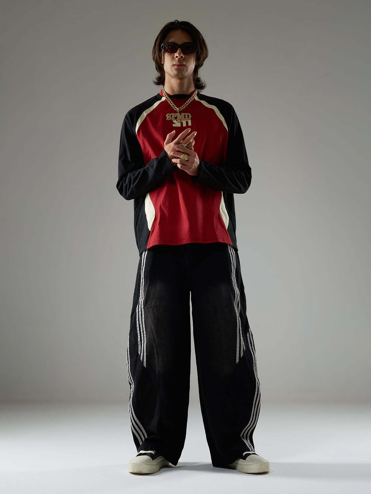 Original Retro Contrast Color Long-Sleeved T-Shirt-Fineriform