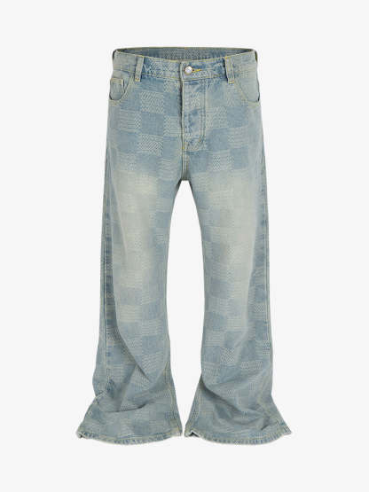 Checkerboard Distressed Jeans-Fineriform