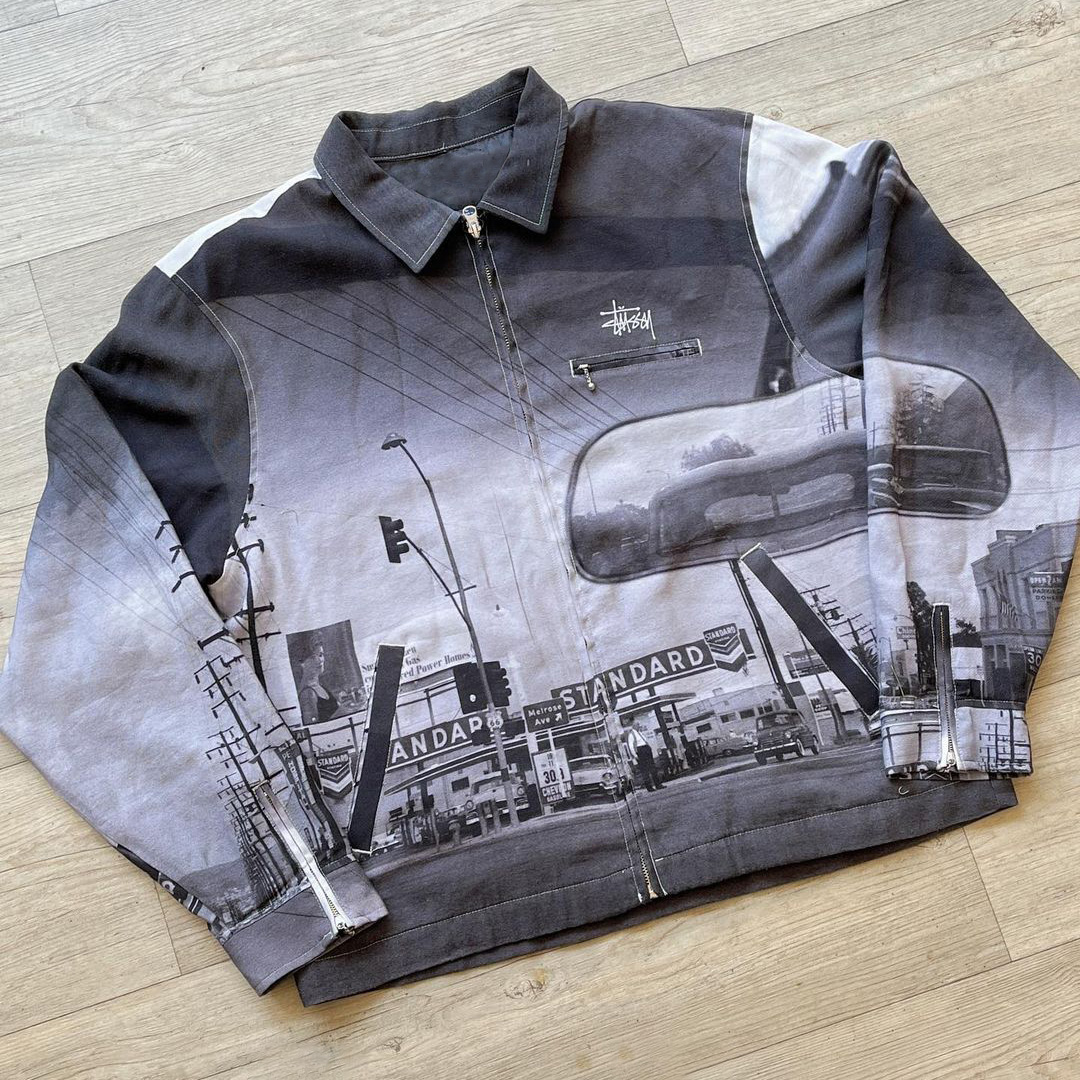 Stylish Printed Long Sleeve Zipper Multi-Pocket Jacket-Fineriform