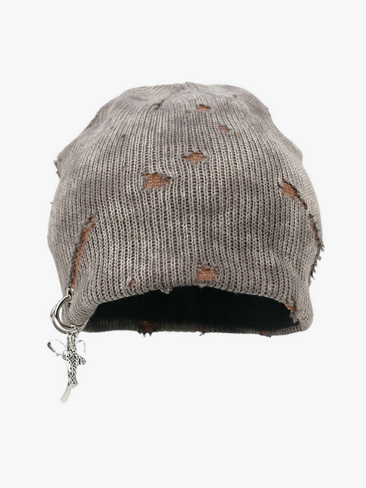 Retro Wasteland Style Distressed Knit Hanging Charm Beanie-Fineriform